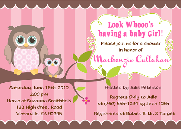 owl baby shower invitations girl this owl baby shower invitation for a ...