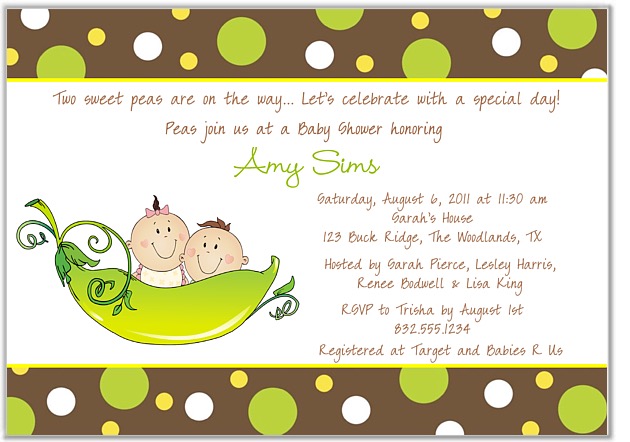 peas in a pod twins baby shower invitations boy girl two peas in a pod ...