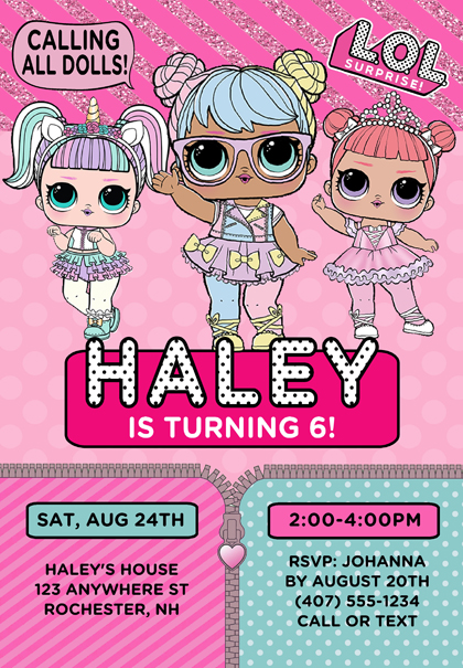 LOL Birthday Party Invitations | Doll | Kids Birthday