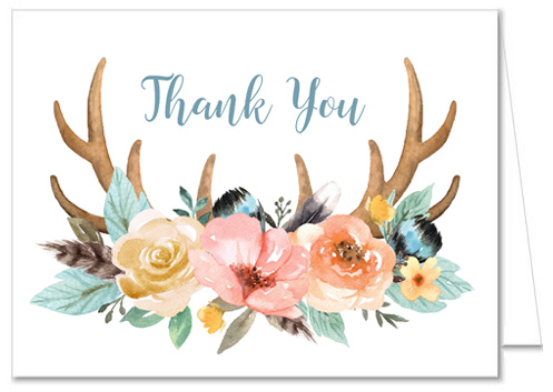 Deer Antler Thank You Note Baby Shower Birthday Party Deer Antler Thank You Card Teal Mint Gray Editable Template #953 Tribal Rustic
