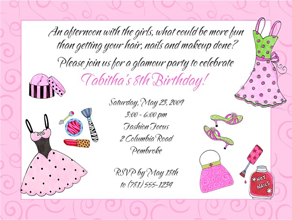 Glamour Girl Makeup Dress Up Birthday Party Invitations Glamour 