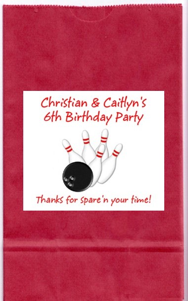 Bowling Birthday Party Personalized Goodie Loot Bag Labels