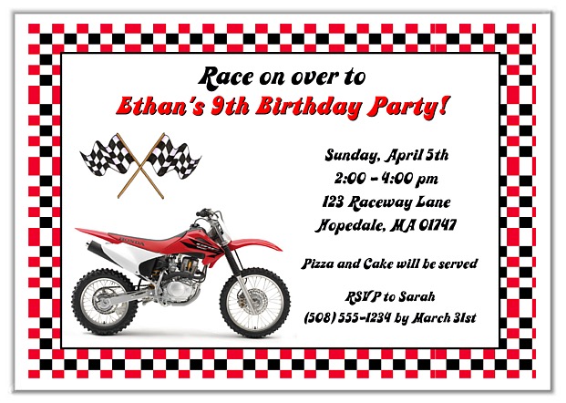 Dirt Bike Birthday Party Invitations Red Dirt Bike Kids Birthday