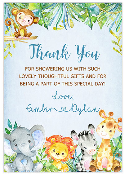 Jungle Animals Safari Boy Baby Shower Thank You Cards