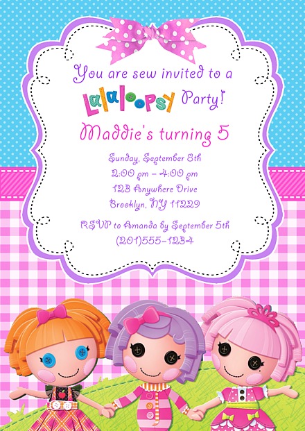 LALALOOPSY INVITATIONS 8 ~ Birthday Party Supplies Stationery Invite Card Note 
