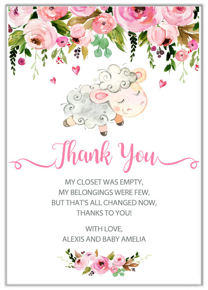 Lamb Girl Baby Shower Thank You Cards