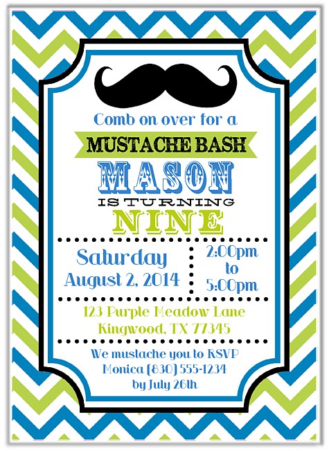 WIG AND STACHE BASH MUSTACHE Printable ADULT Birthday Party Invitation Modern 