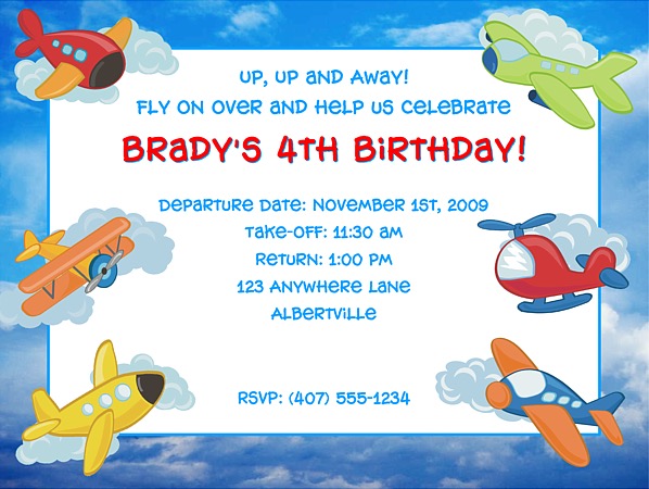 Airplane Birthday Party Invitations Airplane Kids Birthday