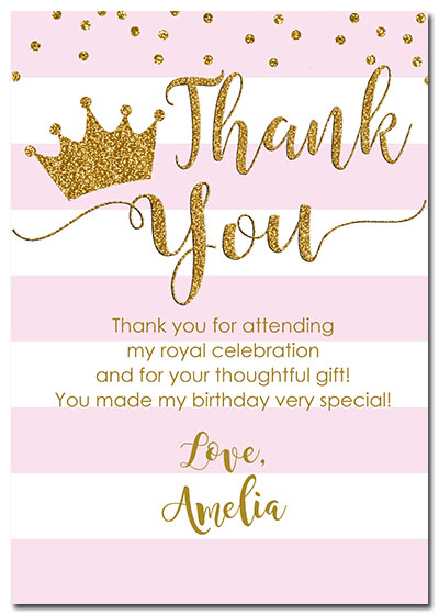 1st Birthday Girl Princess Crown Thank You Cards