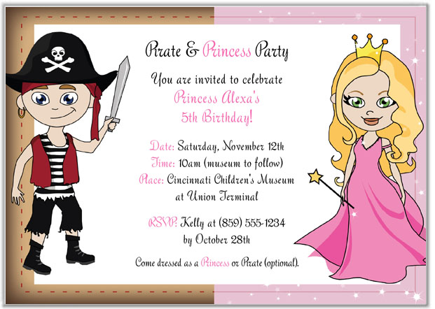 10 Personalised Boys Girls Princess and Pirate Birthday Party Invitations N71 
