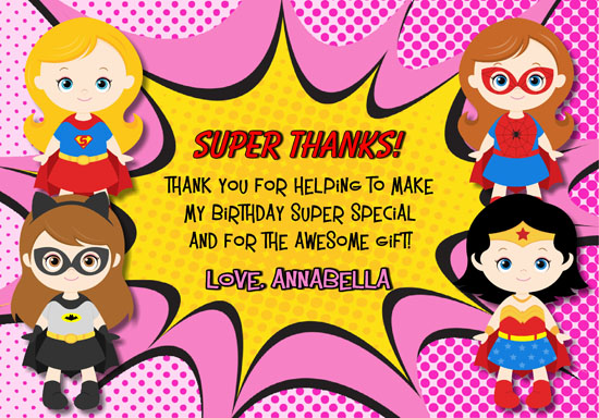 Personalised Girl Super Hero Photo Thank You Cards with Envelopes 