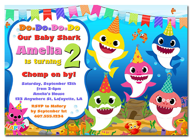 Baby Shark Birthday Party Invitations