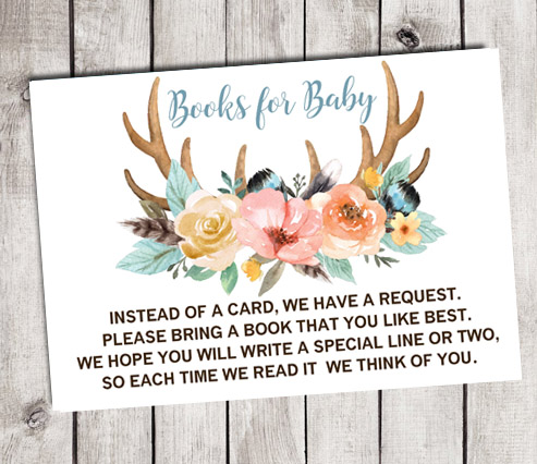 Boho Deer Antlers Books for Baby Shower Insert Cards