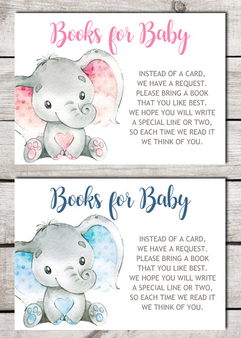 Elephant Books for Baby Shower Insert Cards