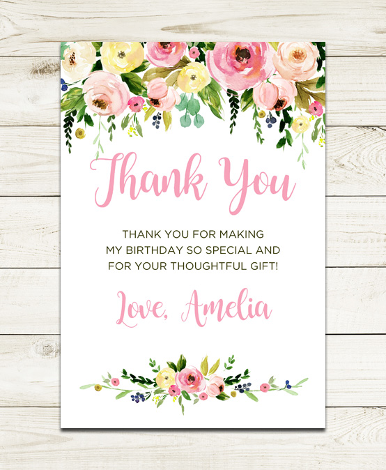 Watercolor Flowers Floral Thank You Cards Personalized
