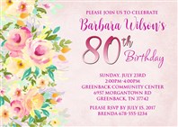 Floral 80th Birthday Party Invitations