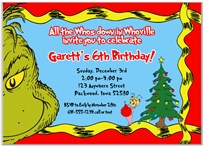 Grinch Christmas Birthday Party Invitations
