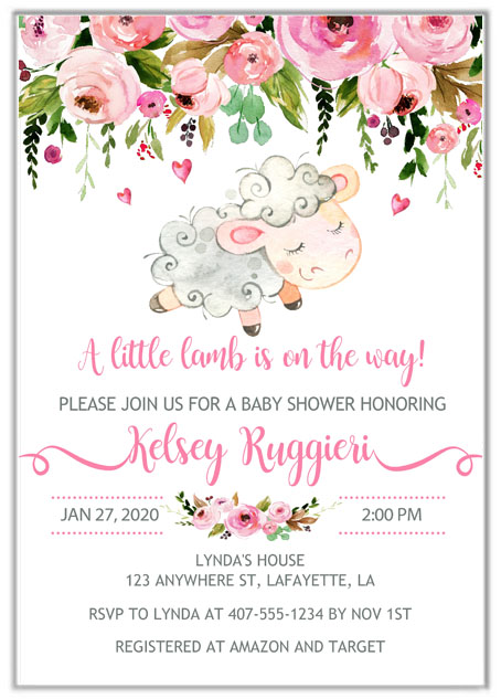 Lamb Girl Baby Shower Invitations