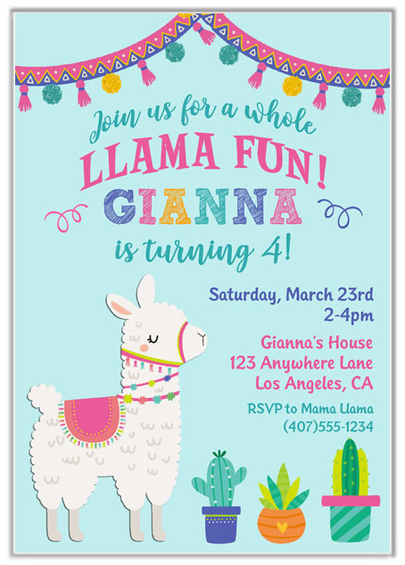 Llama Birthday Party Invitations