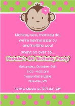 Mod Monkey Birthday Party Invitations Girl