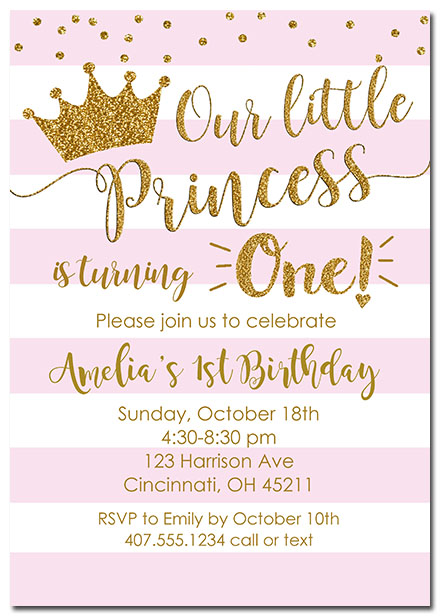 1st Birthday Girl Princess Crown Party Invitations