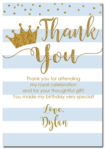 1st Birthday Boy Prince Crown Thank You Cards