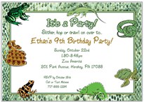 Reptile Frog Lizard Snake Birthday Party Invitations
