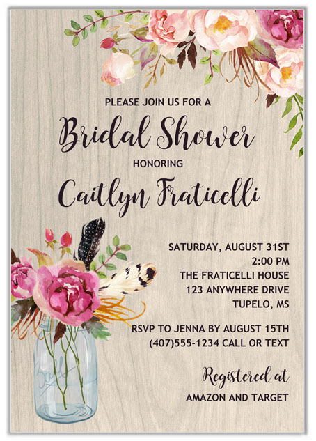 Rustic Mason Jar Bridal Shower Invitations