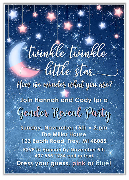 Twinkle Twinkle Little Star Gender Reveal Invitations