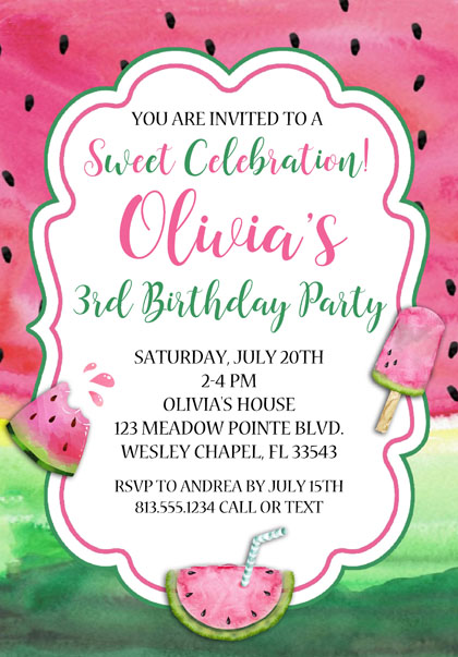 Watermelon Birthday Party Invitations